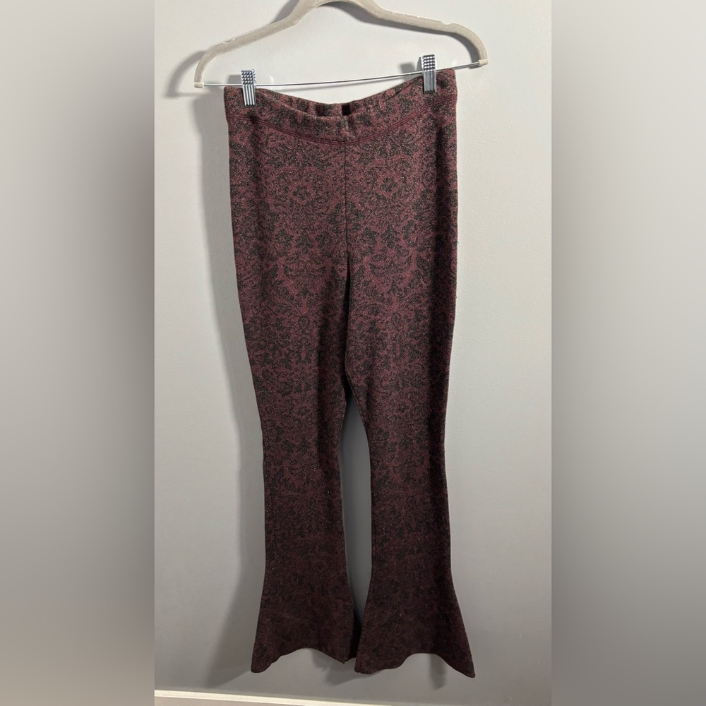 Free People Burgundy and Black Patterned Pants